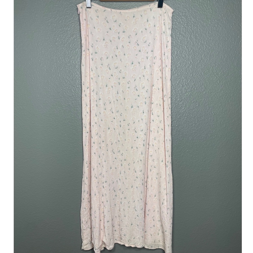 Vintage Wet Seal Pink Floral Crinkle Rayon Maxi Skirt 90s‎ Made in USA Size 3